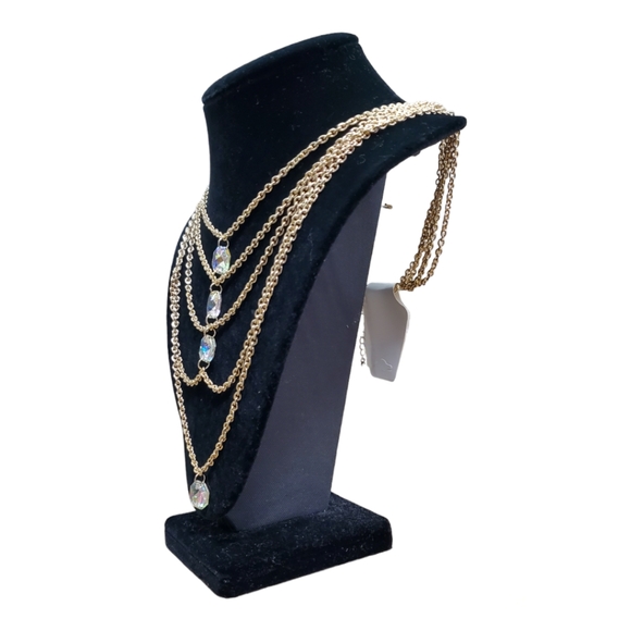 Layered Rhine Stone Base Metal Gold Plated Necklace - Picture 2 of 2